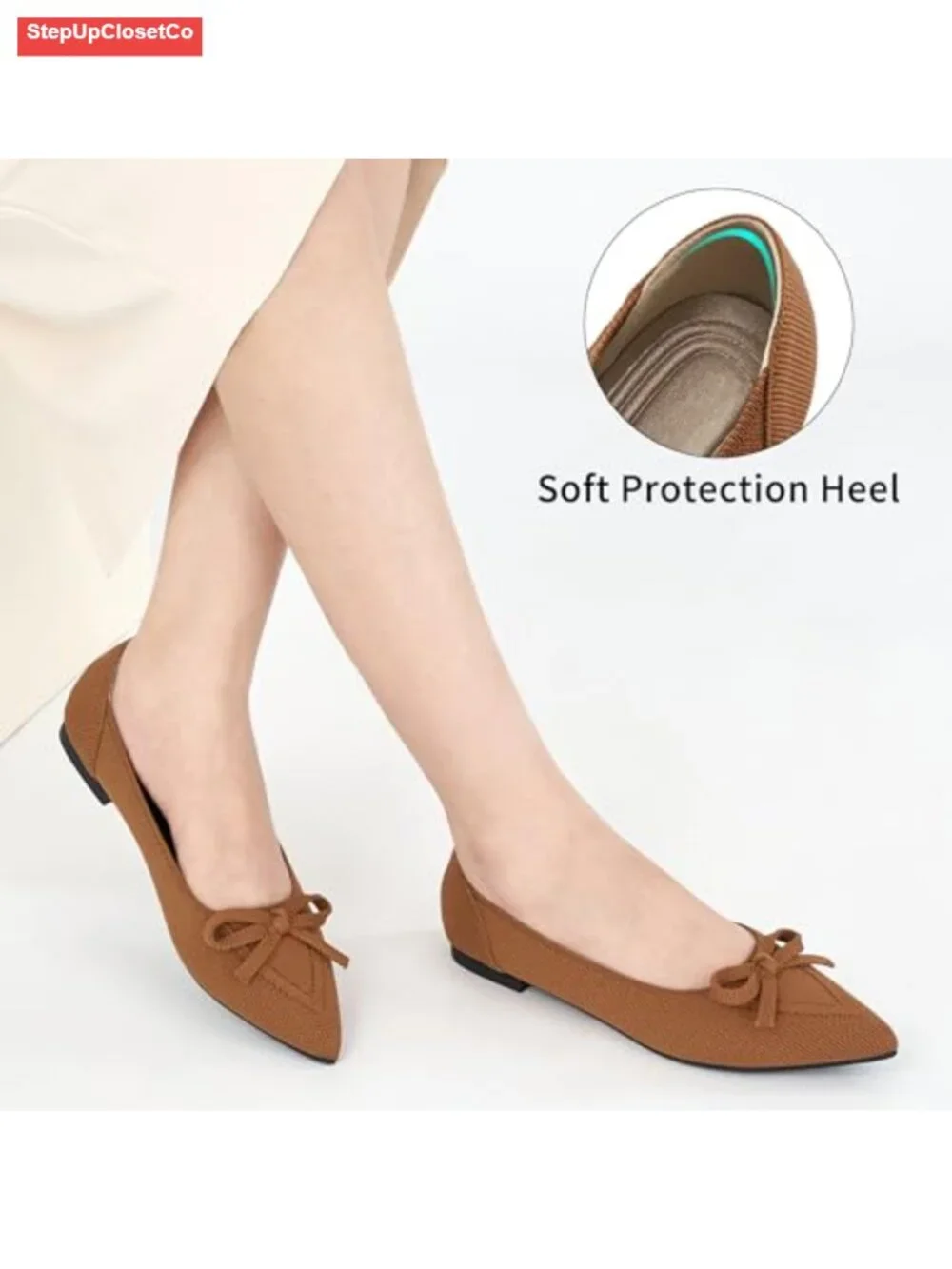 Dressy Pointed Toe Bow Knit Ballet Flats - Comfortable Memory Foam Slip On Shoes